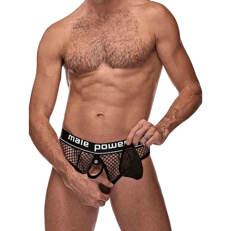 Cock Pit Net Cock Ring Thong - L/ XL - Black - MyPleasure