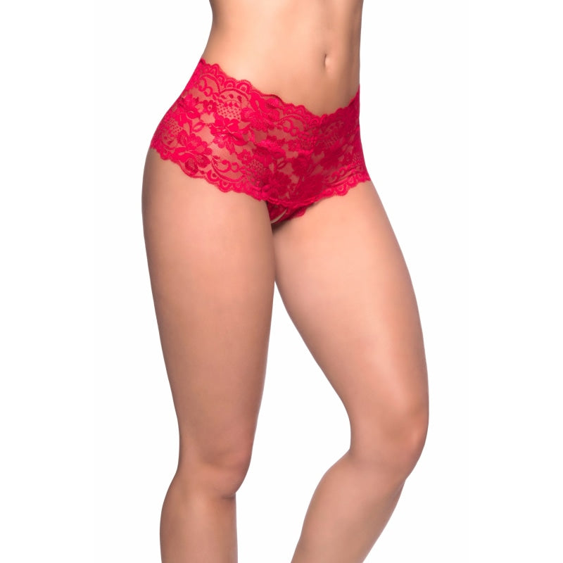 Crotchless Lace Boyshort - 3x/4x - Red