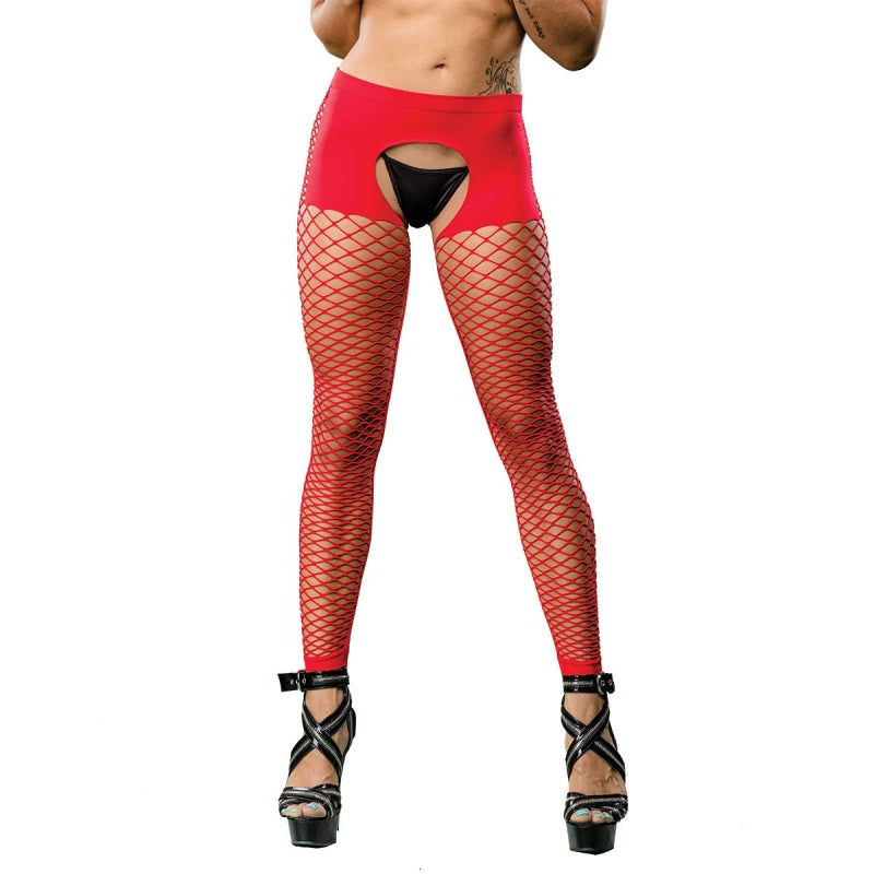 Crotchless Short Style With Mesh Bottom Leggings - One Size - Red BH-69587SD-RD