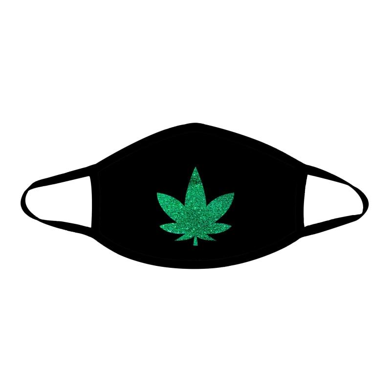 Dope Af Green Glitter Weed Leaf Black Face Mask With Black Trim - Safety Mask