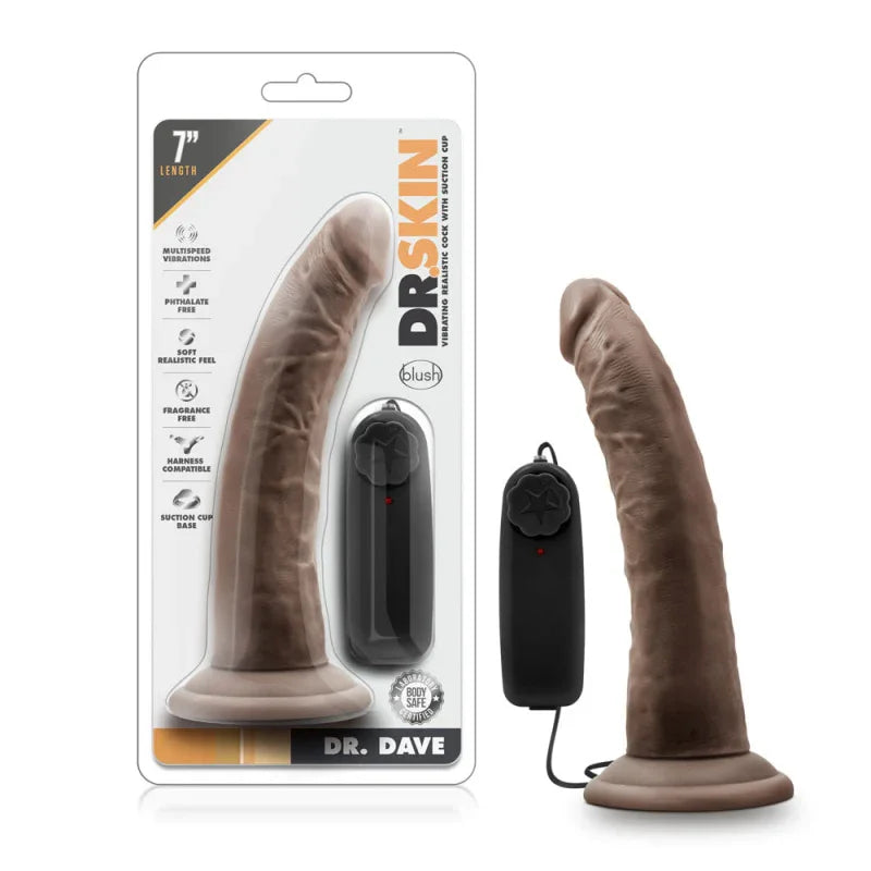 Dr. Skin - Dr. Dave - 7 Inch Vibrating Cock With Suction Cup - Chocolate - MyPleasure