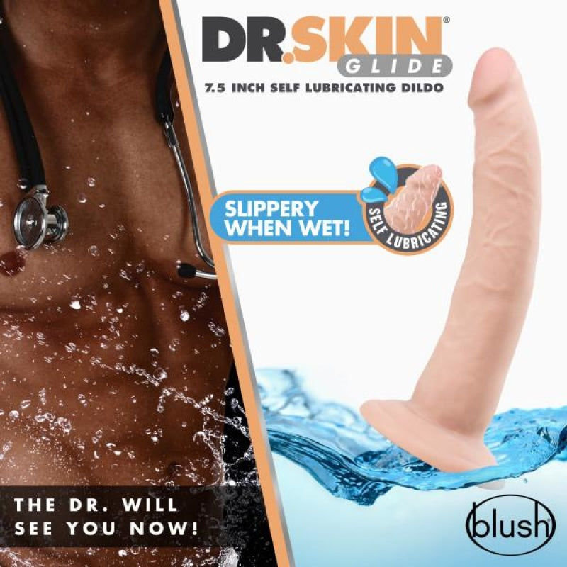 Dr. Skin Glide - 7.5 Inch Self Lubricating Dildo - Vanilla - Dildos & Dongs