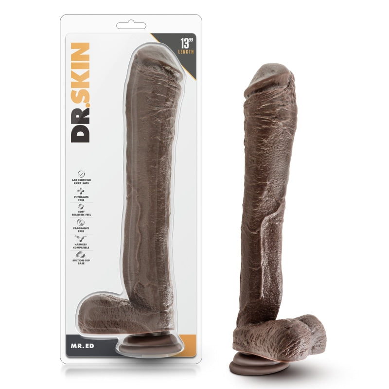 Dr. Skin Mr. Ed 13" Dildo With Suction Cup -  Chocolate