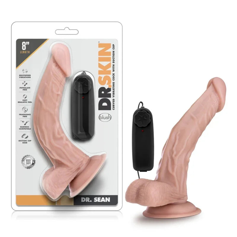 Dr. Skin - Dr. Sean - 8 Inch Vibrating Cock With Suction Cup - Vanilla - MyPleasure