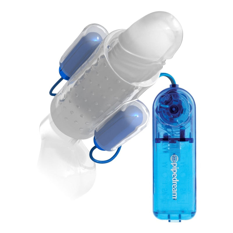 Dual Vibrating Penis Sleeve - Blue and Clear PD1987-14