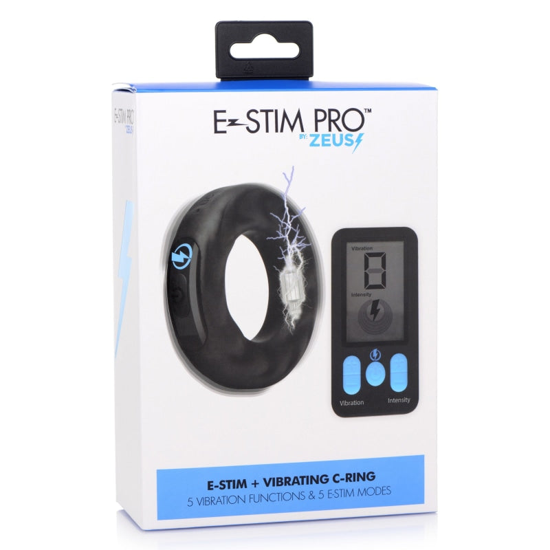 E-Stim Pro Silicone Cock Ring With Remote - Black - Bondage & Fetish Toys