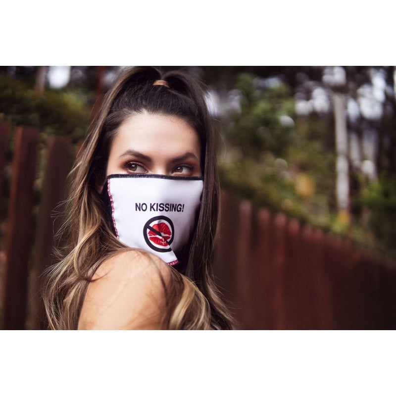 Face/ Neck Bandana Reversable Mask- Black/ Red Lips Print - One Size