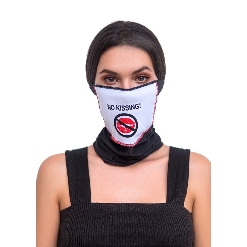 Face/ Neck Bandana Reversable Mask- Black/ Red Lips Print - One Size - Masks