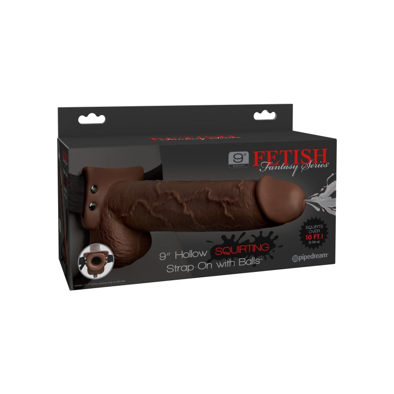 Fetish Fantasy Series 9" Hollow Squirting Strap-on With Balls - Brown