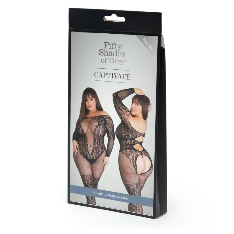 Fifty Shades of Grey Captivate Lace Spanking Bodystocking - Plus Size - Black - Lingerie & Sexy Apparel