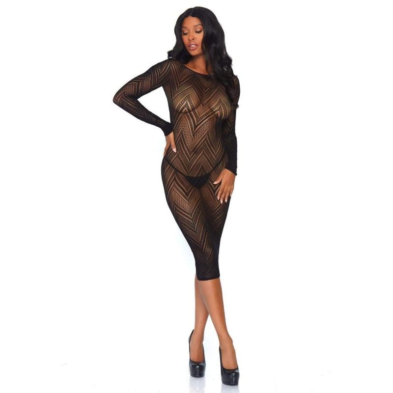 Fishnet Bodycon Dress - One Size - Black LA-86800BLK