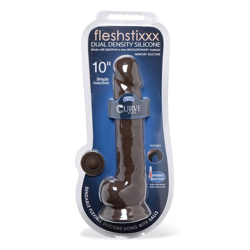 Fleshstixxx 10 Inch Silicone Dildo With Balls - Brown - Dildos & Dongs