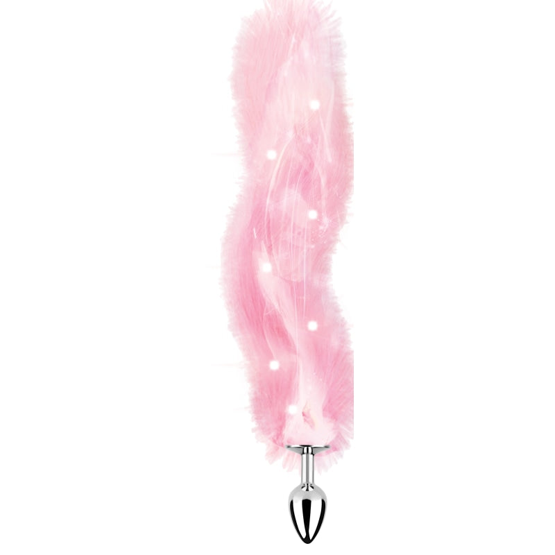 Foxy Tail - Light Up Faux Fur Butt Plug - Pink Plug - Pink - Anal Toys & Stimulators