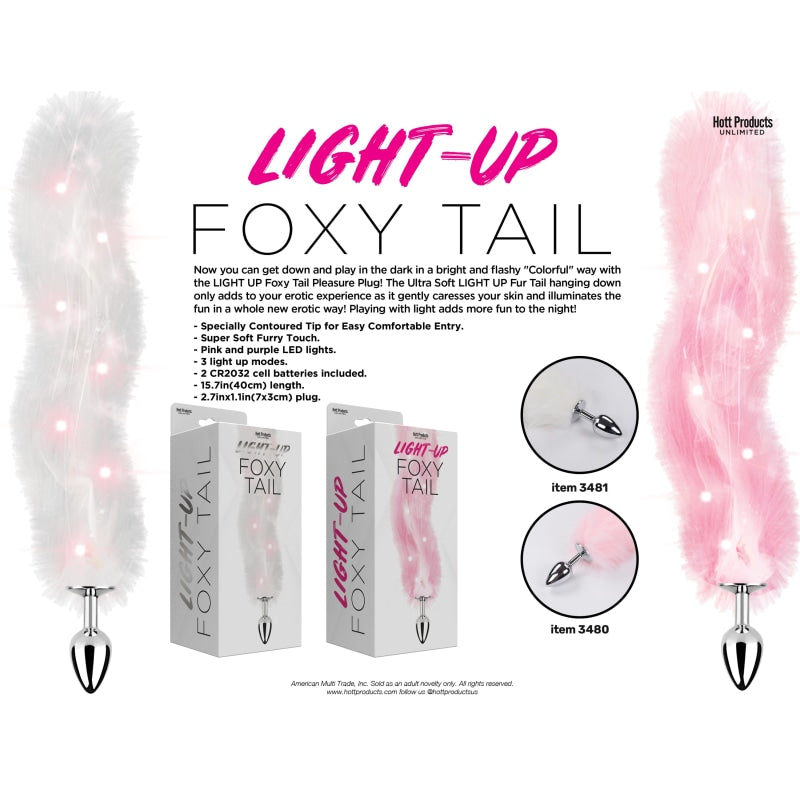 Foxy Tail - Light Up Faux Fur Butt Plug - White Plug - White - Anal Toys & Stimulators