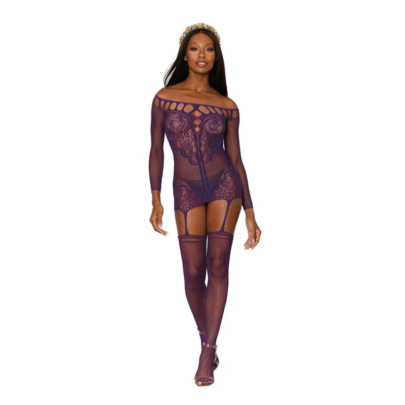 Garter Dress - One Size - Aubergine - MyPleasure