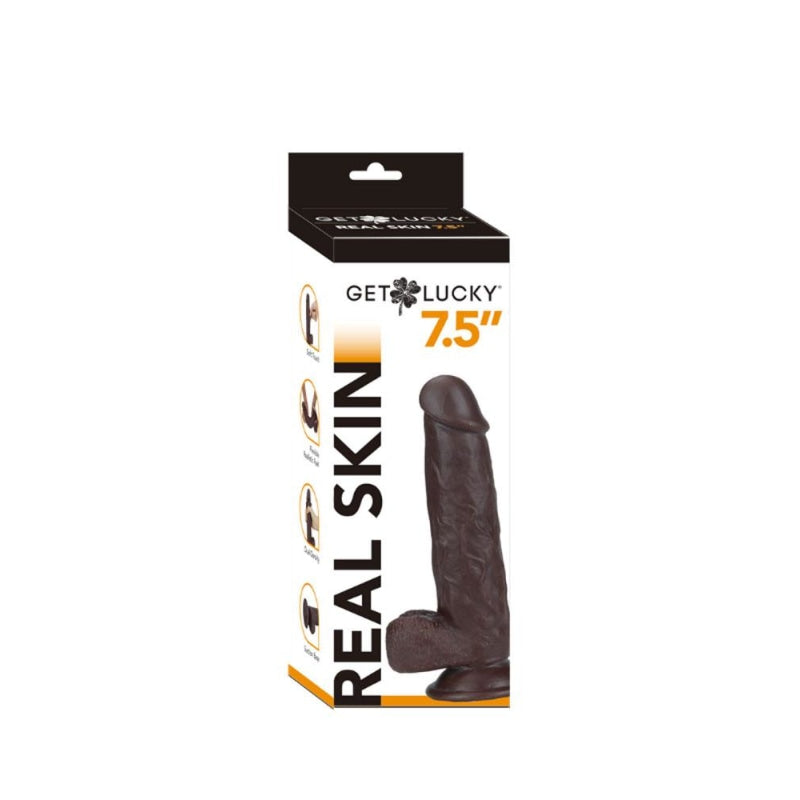 Get Lucky 7.5 Inch Real Skin Dildo - Dark Brown