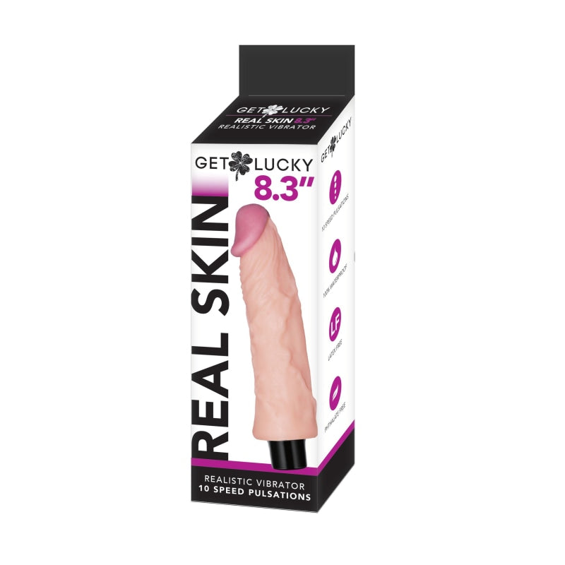 Get Lucky 8.3 Inch Real Skin Dildo Realistic Vibrator 10 Speed - Dildos & Dongs