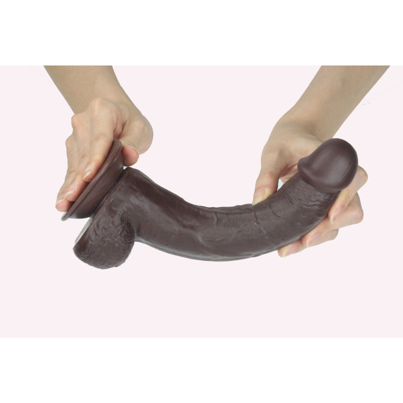 Get Lucky 9 Inch Real Skin Dildo - Dark Brown