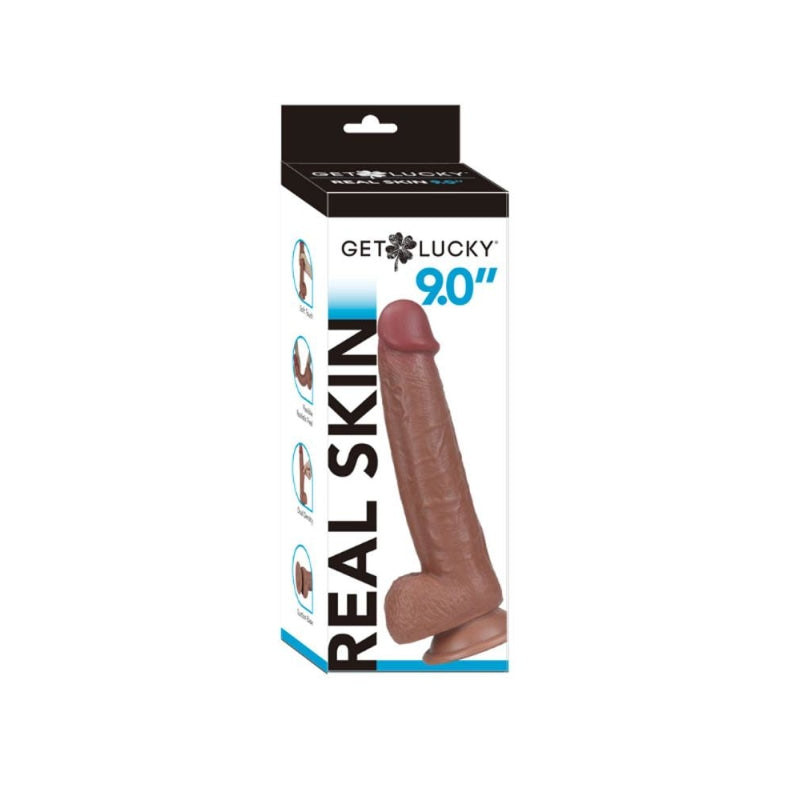 Get Lucky 9 Inch Real Skin Dong - Light Brown