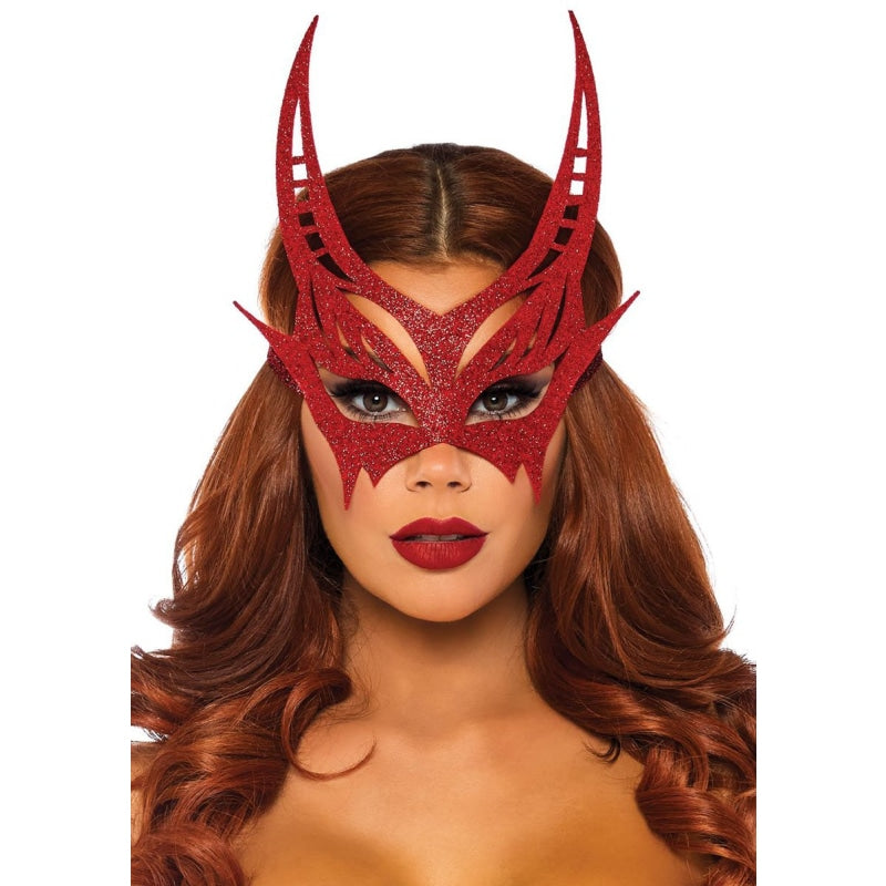 Glitter Die Cut Devil Masquerade Mask - Red - Lingerie & Sexy Apparel