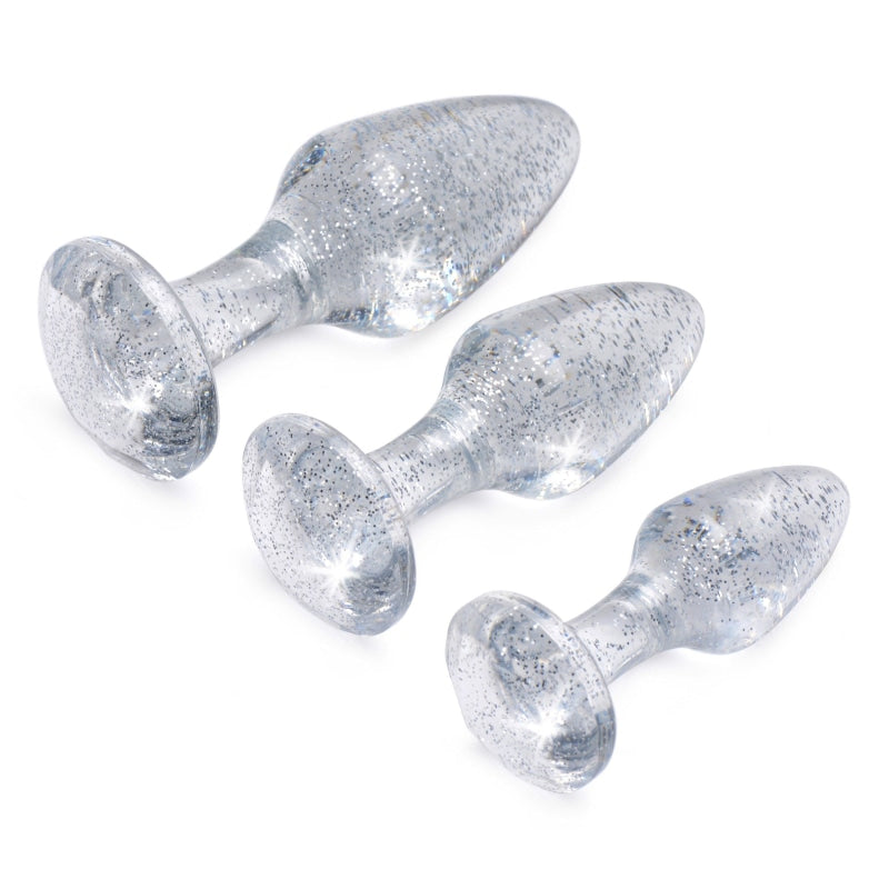 Glitter Gem Anal Plug Set - Silver - Anal Toys & Stimulators
