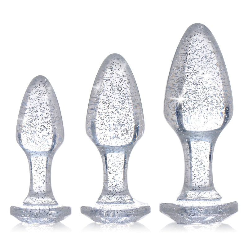 Glitter Gem Anal Plug Set - Silver - Anal Toys & Stimulators