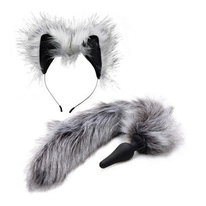 Grey Wolf Tail Anal Plug and Ears Set - MyPleasure