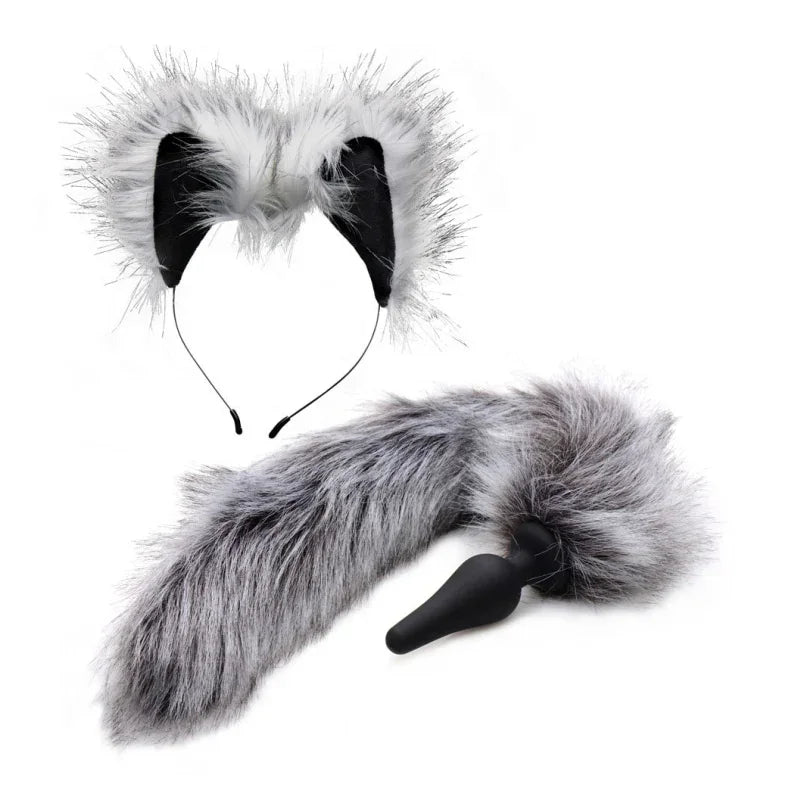 Grey Wolf Tail Anal Plug and Ears Set - MyPleasure