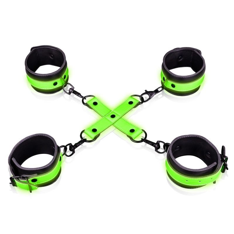 Hand and Ankle Cuffs With Hogtie - Glow in the Dark - Bondage & Fetish Toys