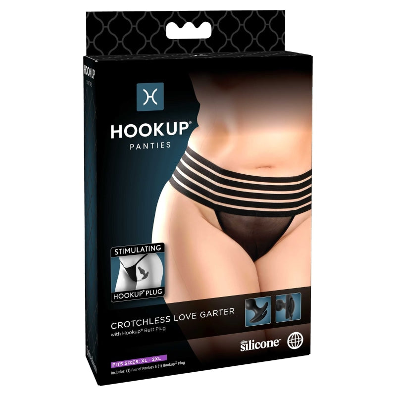 Hookup Panties Crotchless Love Garter - Black - XL - Xxl - Anal Toys & Stimulators