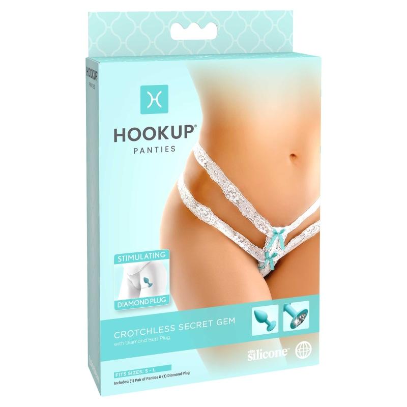 Hookup Panties Crotchless Secret Gem - White - Small - Large - Anal Toys & Stimulators