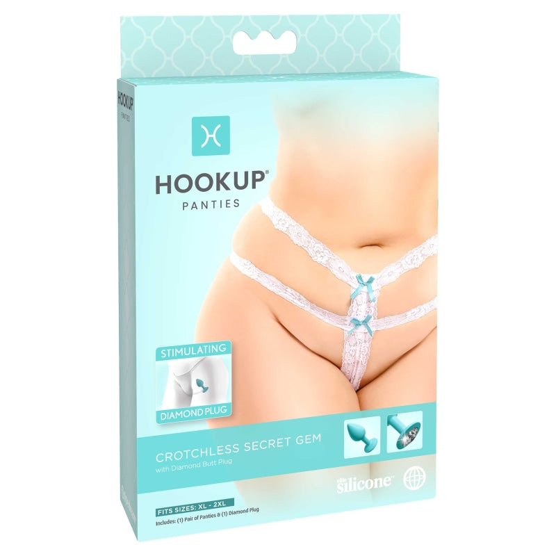 Hookup Panties Crotchless Secret Gem - White - XL - Xxl - Anal Toys & Stimulators