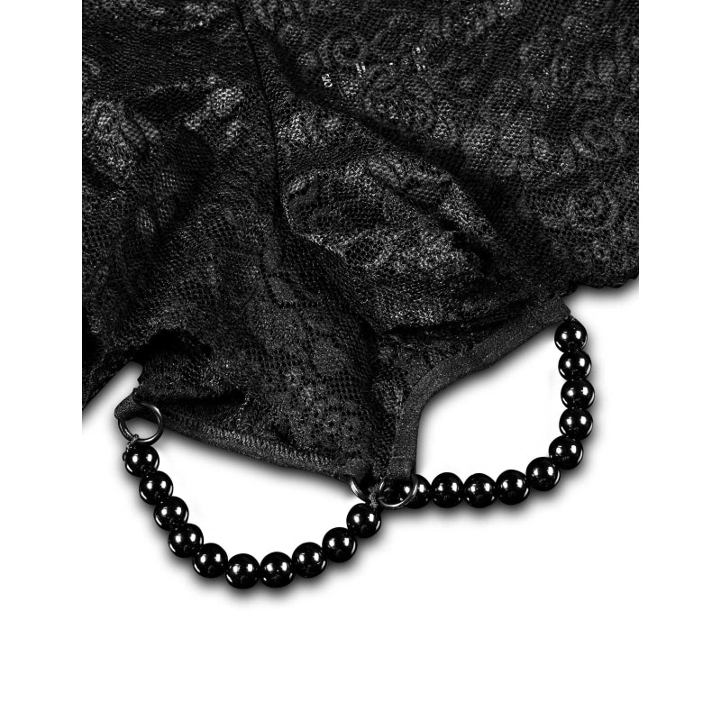 Hookup Panties Pleasure Pearl Boy Shorts - Black - Small - Large - Lingerie & Sexy Apparel