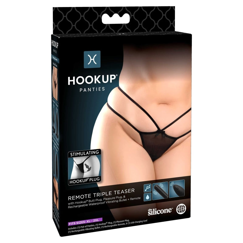 Hookup Panties Remote Triple Teaser - Black - XL - Xxl - Anal Toys & Stimulators