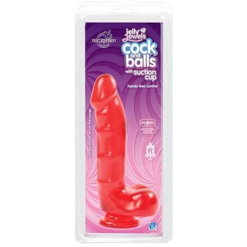 Jelly Jewels - Cock and Balls With Suction Cup - Red - MyPleasure