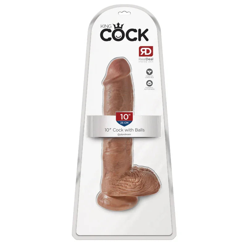 King Cock 10" Cock With Balls - Tan - MyPleasure