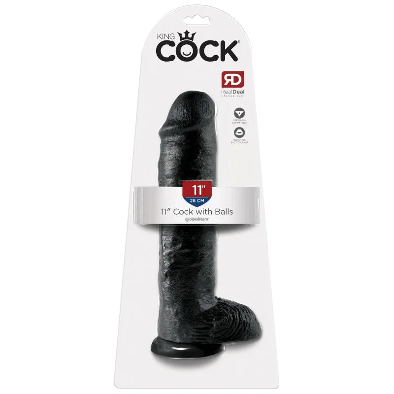 King Cock 11 Inch With Balls - Black - MyPleasure