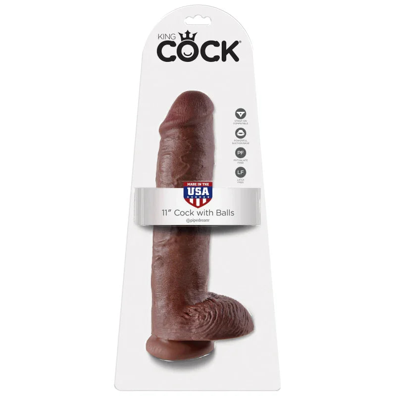 King Cock 11 Inch Cock With Balls - Brown - MyPleasure