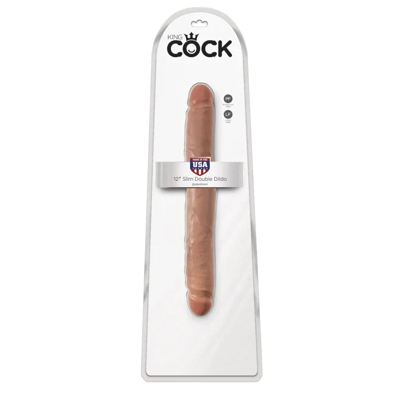 King Cock 12" Slim Double Dildo - Tan - MyPleasure