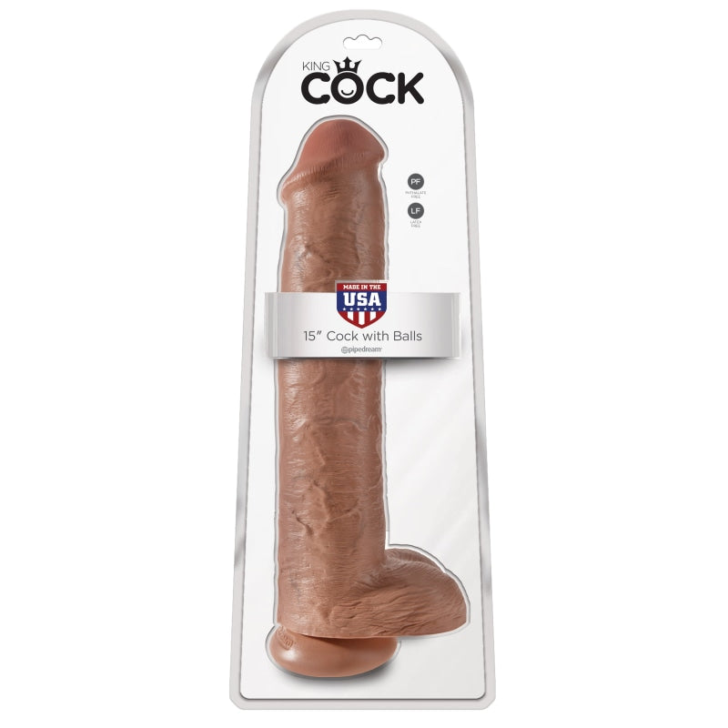 King Cock 15" Cock With Balls - Tan