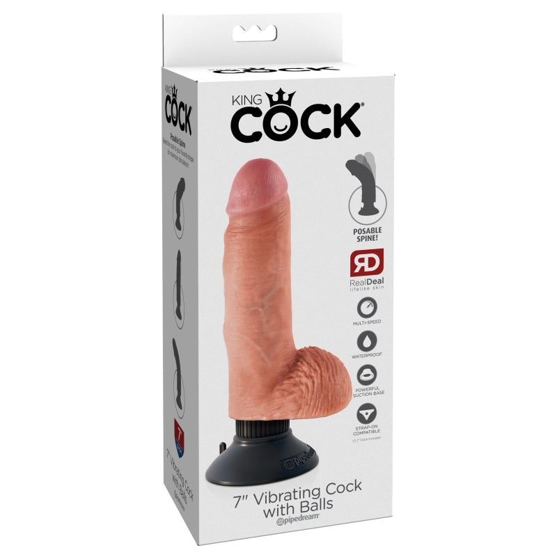 King Cock 7-Inch Vibrating Cock With Balls -  Flesh