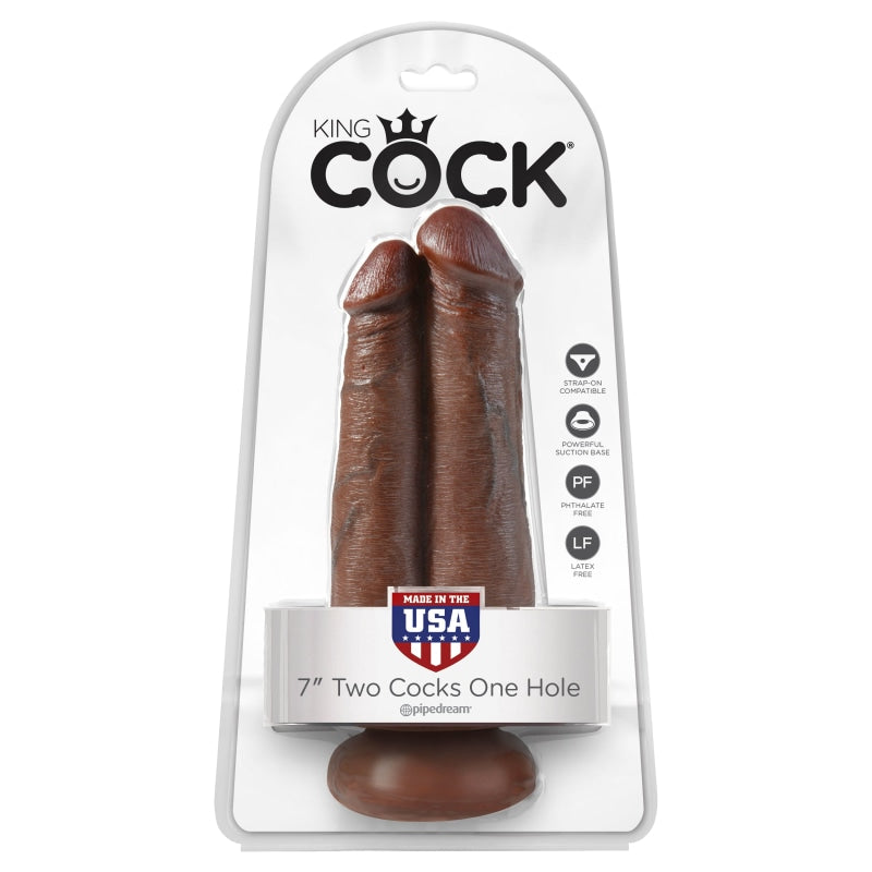 King Cock 7" Two Cocks One Hole - Brown