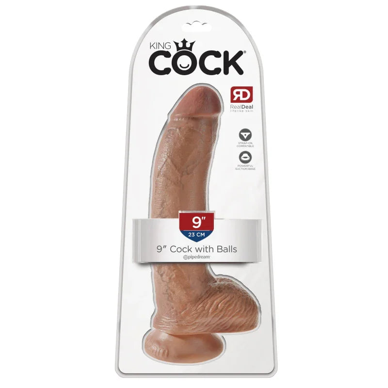 King Cock 9" Cock With Balls - Tan - MyPleasure