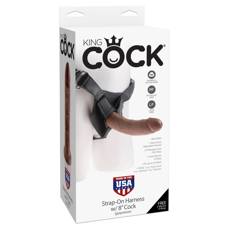 King Cock Strap on Harness With 8 Inch Cock - Brown