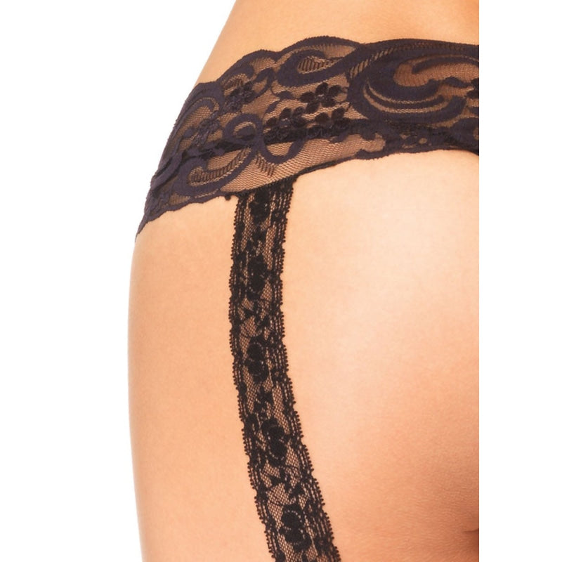 Lace Top Sheer Stockings With Backseam and Lace Garterbelt - One Size - Black
