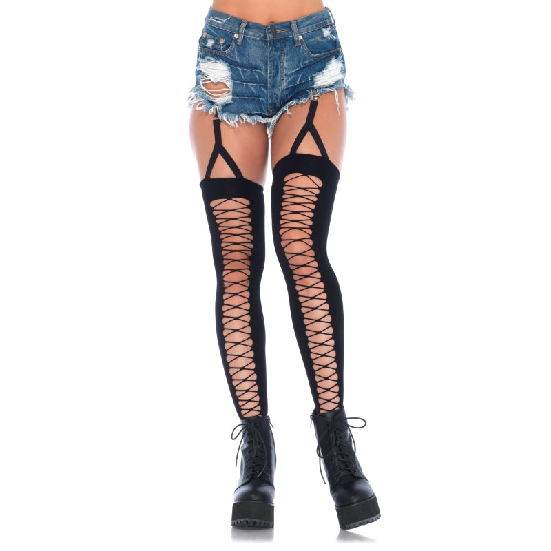 Lace Up Illusion Thigh Highs - One Size