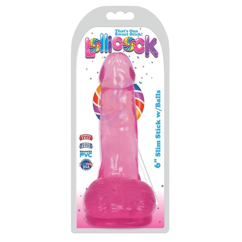 Lollicock 6 Inch Slim Stick With Balls - Cherry Ice - Dildos & Dongs