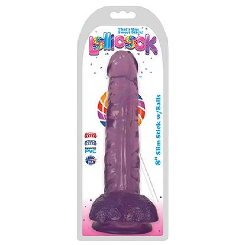 Lollicock - 8 Slim Stick With Balls - Grape Ice - Dildos & Dongs