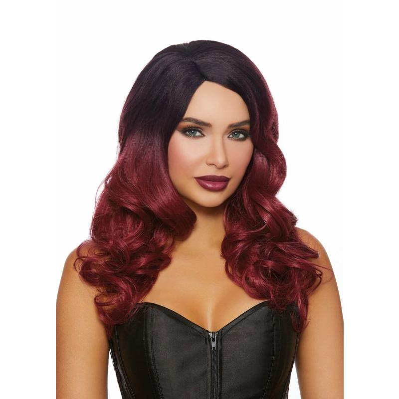 Long Curly Black and Burgandy Ombre Wig DG-11338MLT