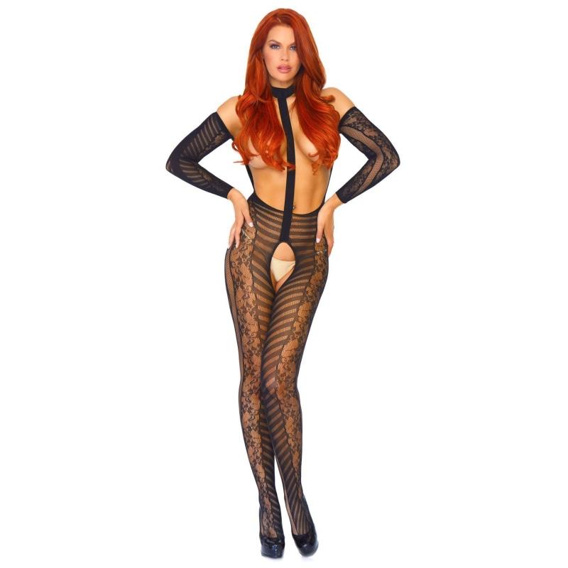 Long-Sleeved Bodystocking - One Size - Black LA-89086